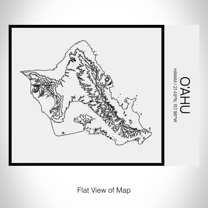 Rendered View of O'ahu Hawaii Map on 20oz Stainless Steel Insulated Bottle with Bamboo Top in Matte White with printed Tactile Lines Map in Black