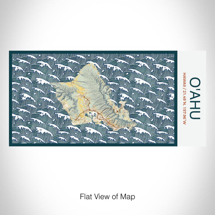 Rendered View of O'ahu Hawaii Map on 17oz Stainless Steel Insulated Bottle with printed woodblock style map