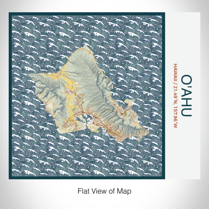 Rendered View of O'ahu Hawaii Map on 17oz Stainless Steel Insulated Tumbler in Woodblock Map Style