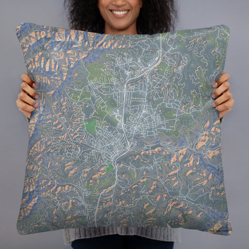 Person holding 22x22 Custom Oak Hill West Virginia Map Throw Pillow in Afternoon