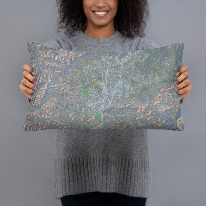 Person holding 20x12 Custom Oak Hill West Virginia Map Throw Pillow in Afternoon