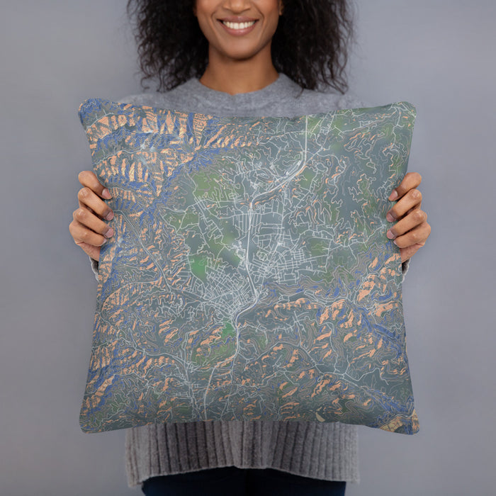 Person holding 18x18 Custom Oak Hill West Virginia Map Throw Pillow in Afternoon