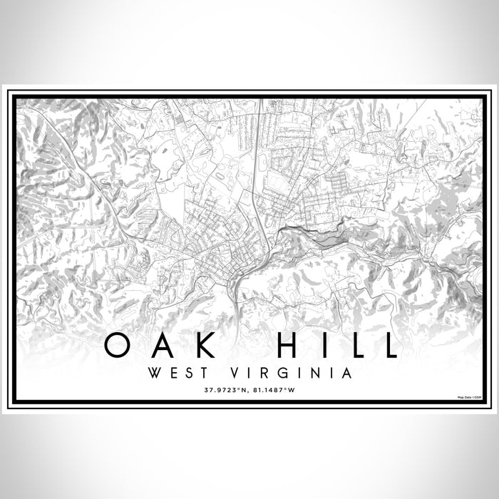 Oak Hill West Virginia Map Print Landscape Orientation in Classic Style With Shaded Background