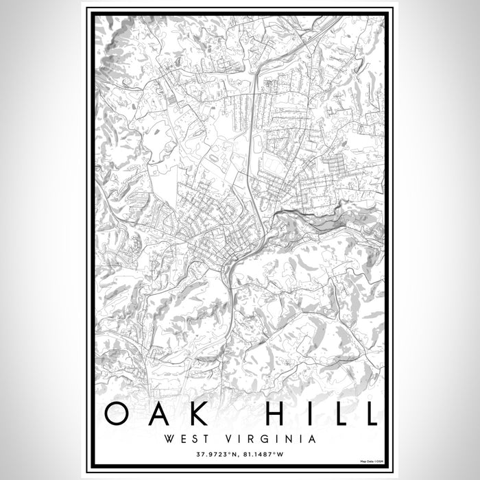 Oak Hill West Virginia Map Print Portrait Orientation in Classic Style With Shaded Background