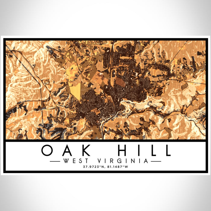 Oak Hill West Virginia Map Print Landscape Orientation in Ember Style With Shaded Background
