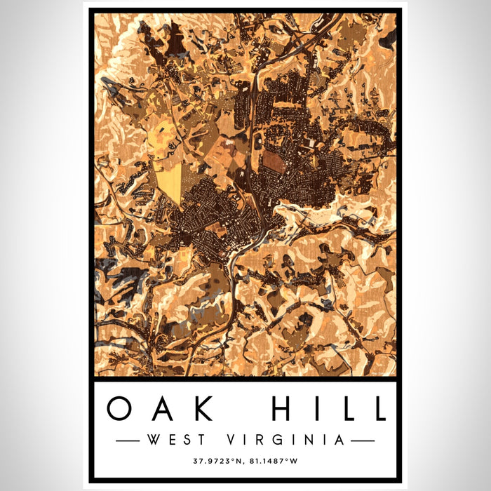 Oak Hill West Virginia Map Print Portrait Orientation in Ember Style With Shaded Background