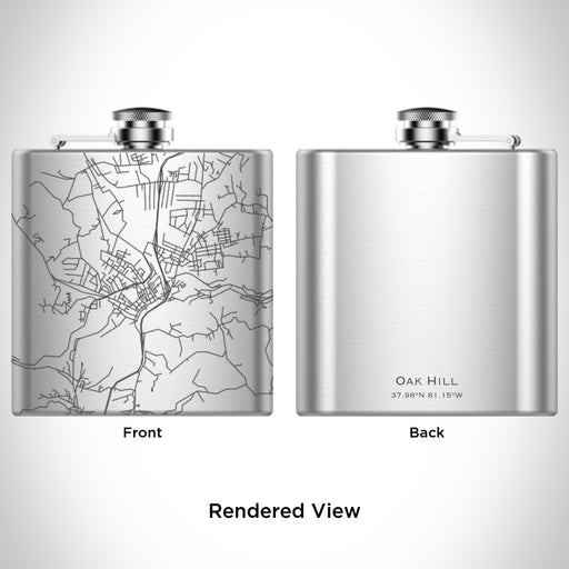 Rendered View of Oak Hill West Virginia Map Engraving on 6oz Stainless Steel Flask