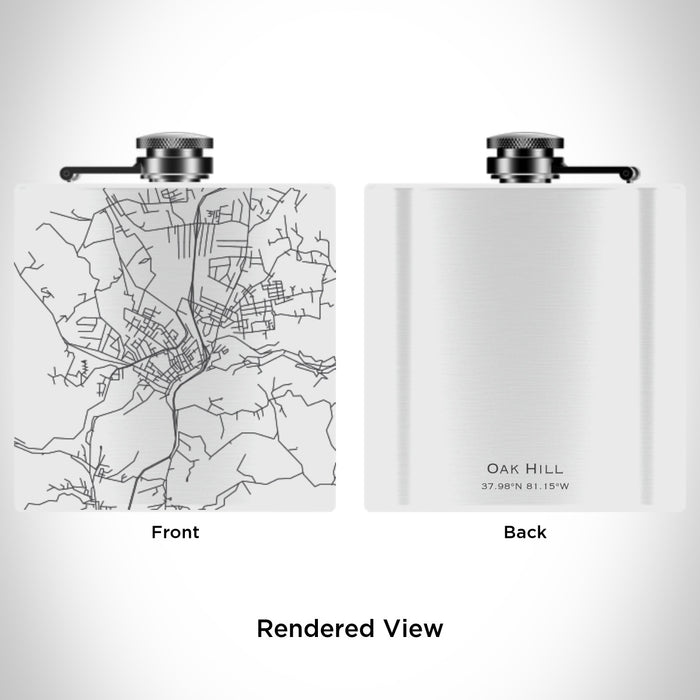 Rendered View of Oak Hill West Virginia Map Engraving on 6oz Stainless Steel Flask in White