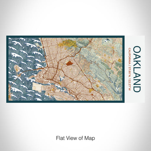 Rendered View of Oakland California Map on 17oz Stainless Steel Insulated Bottle with printed woodblock style map