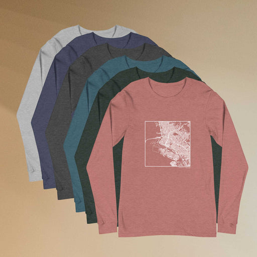 Oakland California  Map Unisex Long-Sleeve T-shirts in Multiple Colors