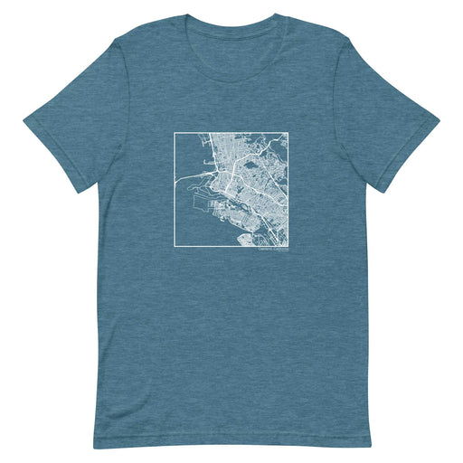 Oakland California  Map Unisex T-Shirt with City inscription in Heather Teal