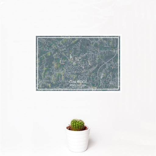 12x18 Oak Ridge North Carolina Map Print Landscape Orientation in Afternoon Style With Small Cactus Plant in White Planter