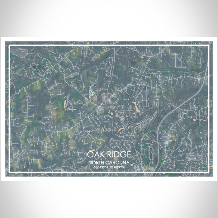 Oak Ridge North Carolina Map Print Landscape Orientation in Afternoon Style With Shaded Background