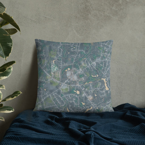 Custom Oak Ridge North Carolina Map Throw Pillow in Afternoon on Bedding Against Wall