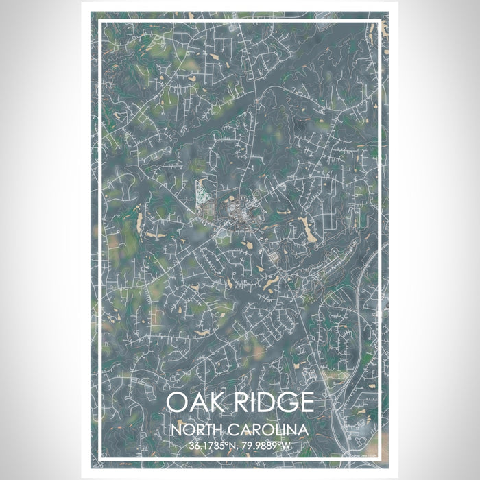 Oak Ridge North Carolina Map Print Portrait Orientation in Afternoon Style With Shaded Background