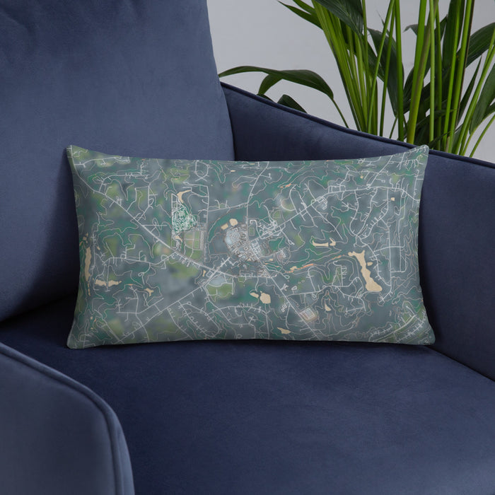Custom Oak Ridge North Carolina Map Throw Pillow in Afternoon on Blue Colored Chair