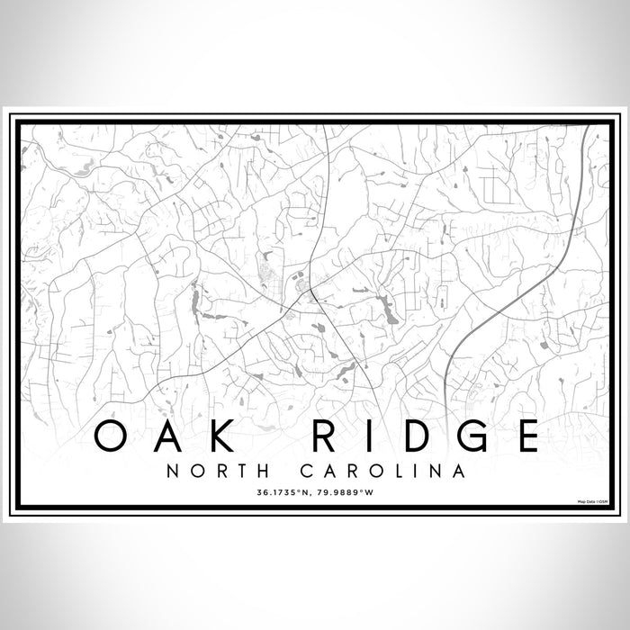 Oak Ridge North Carolina Map Print Landscape Orientation in Classic Style With Shaded Background