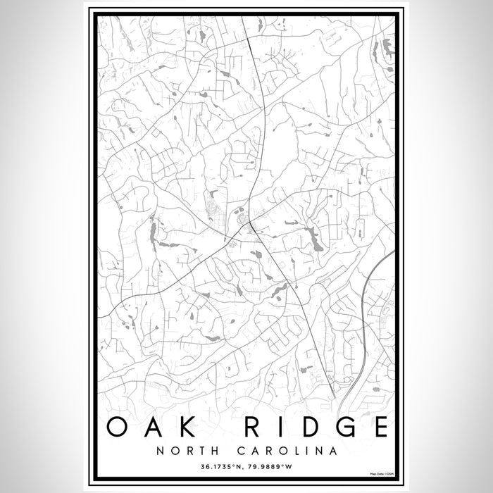 Oak Ridge North Carolina Map Print Portrait Orientation in Classic Style With Shaded Background