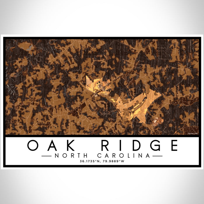 Oak Ridge North Carolina Map Print Landscape Orientation in Ember Style With Shaded Background