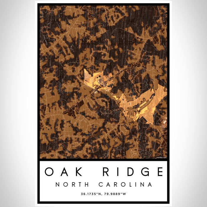 Oak Ridge North Carolina Map Print Portrait Orientation in Ember Style With Shaded Background