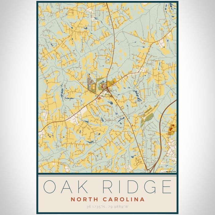 Oak Ridge North Carolina Map Print Portrait Orientation in Woodblock Style With Shaded Background