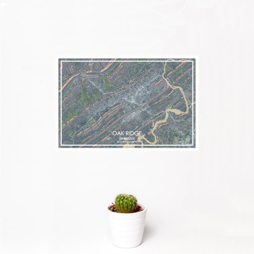 12x18 Oak Ridge Tennessee Map Print Landscape Orientation in Afternoon Style With Small Cactus Plant in White Planter