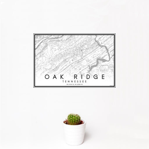 12x18 Oak Ridge Tennessee Map Print Landscape Orientation in Classic Style With Small Cactus Plant in White Planter
