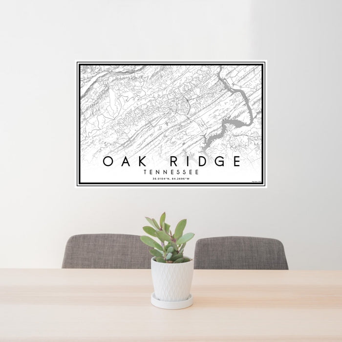 24x36 Oak Ridge Tennessee Map Print Lanscape Orientation in Classic Style Behind 2 Chairs Table and Potted Plant