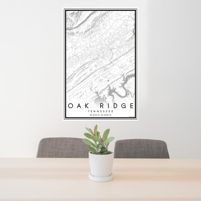 24x36 Oak Ridge Tennessee Map Print Portrait Orientation in Classic Style Behind 2 Chairs Table and Potted Plant