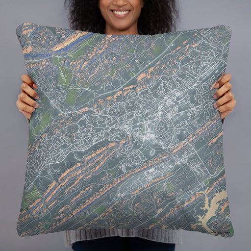 Person holding 22x22 Custom Oak Ridge Tennessee Map Throw Pillow in Afternoon