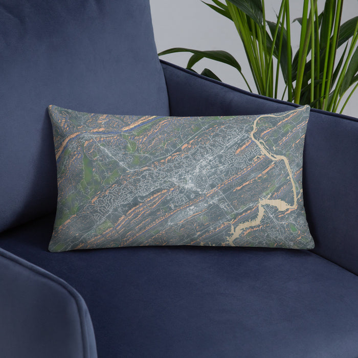 Custom Oak Ridge Tennessee Map Throw Pillow in Afternoon on Blue Colored Chair