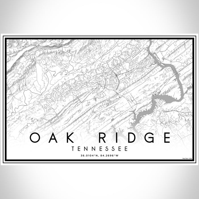 Oak Ridge Tennessee Map Print Landscape Orientation in Classic Style With Shaded Background