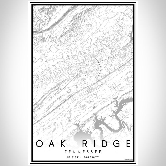 Oak Ridge Tennessee Map Print Portrait Orientation in Classic Style With Shaded Background