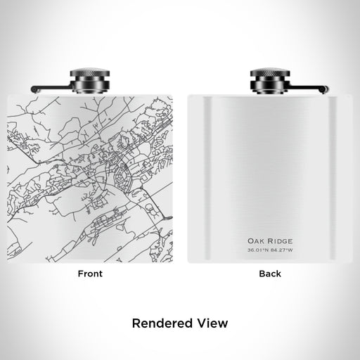Rendered View of Oak Ridge Tennessee Map Engraving on 6oz Stainless Steel Flask in White