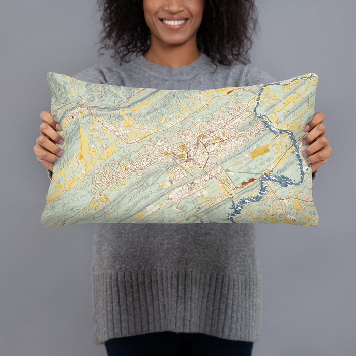 Person holding 20x12 Custom Oak Ridge Tennessee Map Throw Pillow in Woodblock