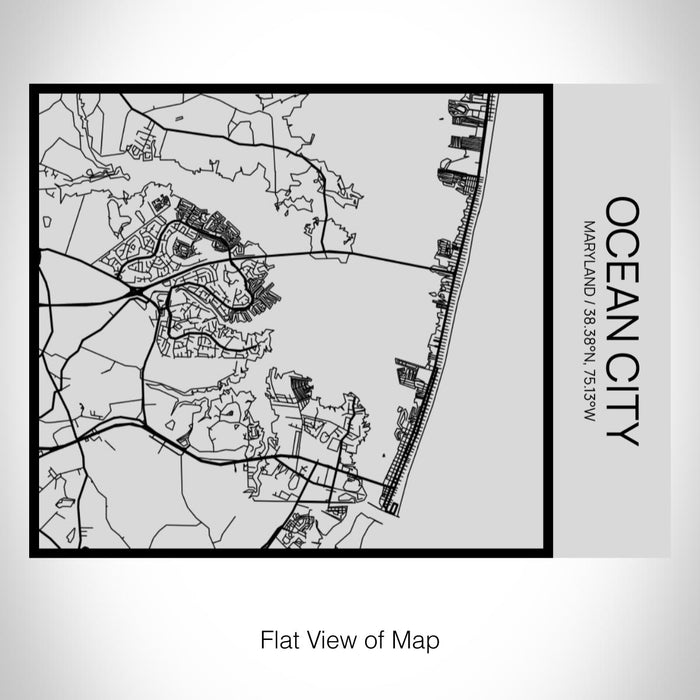 Rendered View of Ocean City Maryland Map on 20oz Stainless Steel Insulated Bottle with Bamboo Top with printed Tactile Lines Map in Black