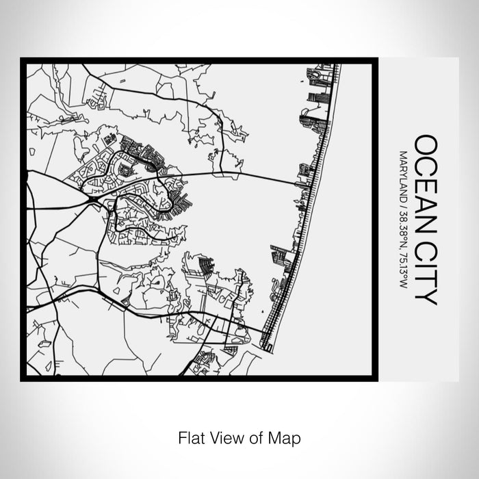 Rendered View of Ocean City Maryland Map on 20oz Stainless Steel Insulated Bottle with Bamboo Top in Matte White with printed Tactile Lines Map in Black