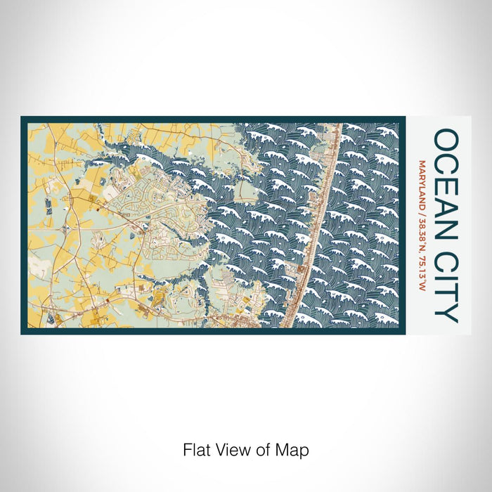 Rendered View of Ocean City Maryland Map on 17oz Stainless Steel Insulated Bottle with printed woodblock style map