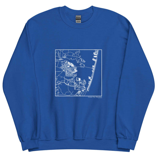 Ocean City Maryland  Map Unisex Crewneck Sweater with City inscription in Royal Blue