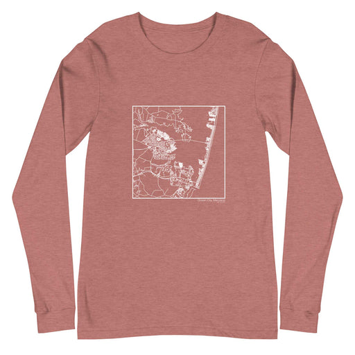Ocean City Maryland  Map Unisex Long-Sleeve T-shirt with City inscription in Heather Mauve