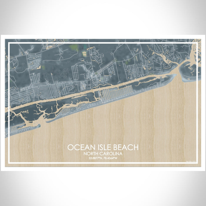 Ocean Isle Beach North Carolina Map Print Landscape Orientation in Afternoon Style With Shaded Background