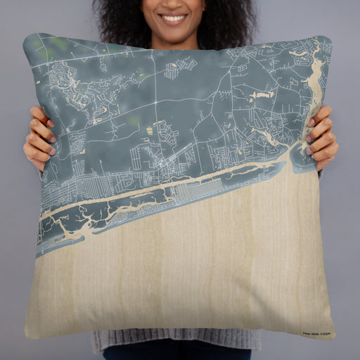 Person holding 22x22 Custom Ocean Isle Beach North Carolina Map Throw Pillow in Afternoon