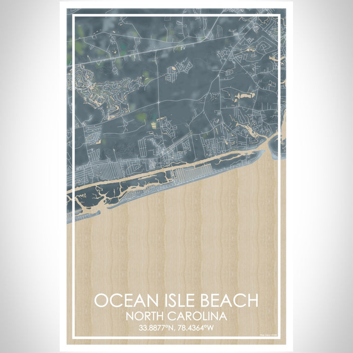 Ocean Isle Beach North Carolina Map Print Portrait Orientation in Afternoon Style With Shaded Background