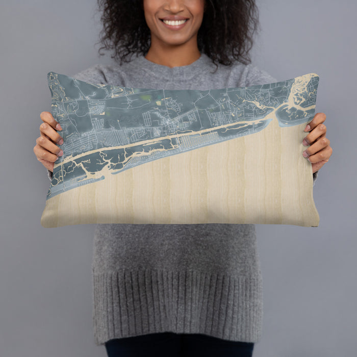 Person holding 20x12 Custom Ocean Isle Beach North Carolina Map Throw Pillow in Afternoon