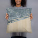 Person holding 18x18 Custom Ocean Isle Beach North Carolina Map Throw Pillow in Afternoon