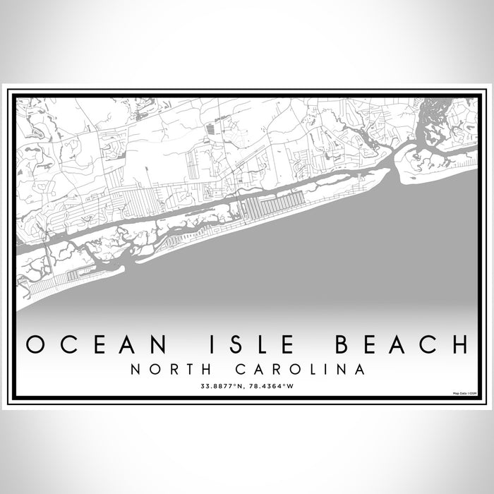 Ocean Isle Beach North Carolina Map Print Landscape Orientation in Classic Style With Shaded Background