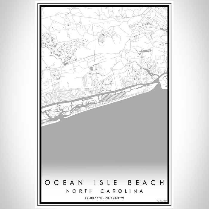 Ocean Isle Beach North Carolina Map Print Portrait Orientation in Classic Style With Shaded Background