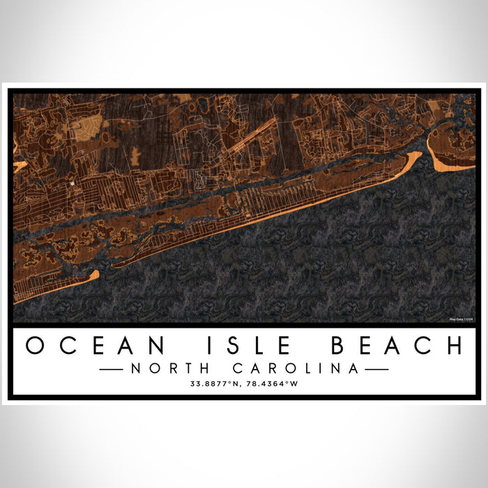 Ocean Isle Beach North Carolina Map Print Landscape Orientation in Ember Style With Shaded Background