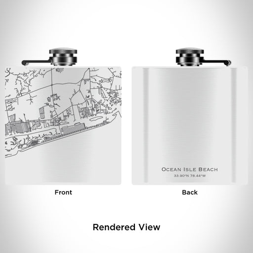 Rendered View of Ocean Isle Beach North Carolina Map Engraving on 6oz Stainless Steel Flask in White