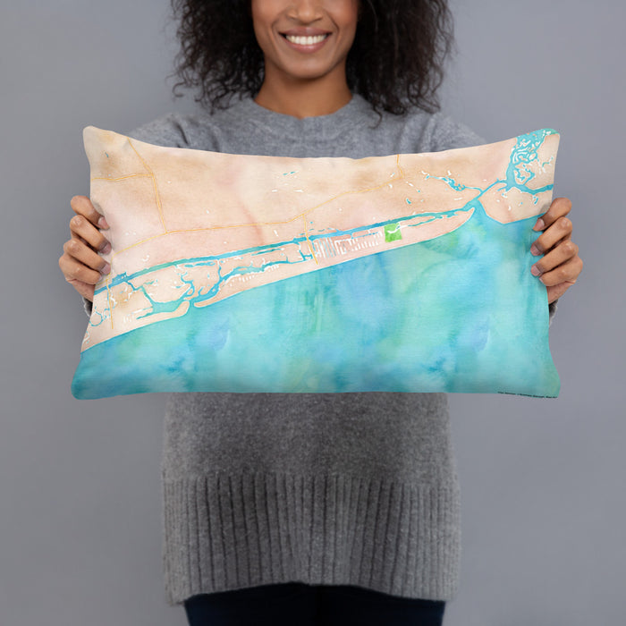 Person holding 20x12 Custom Ocean Isle Beach North Carolina Map Throw Pillow in Watercolor